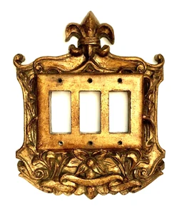 CUBIERTA PLACA INTERRUPTOR BALANCÍN TRIPLE Fleur de Lis Oro Adornado Policromado Marrón - Imagen 1 de 8