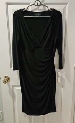 NWT Lauren Ralph Lauren Women's Black Faux Wrap Jersey Dress Sz 12 Retail $130 - Image 1 of 4