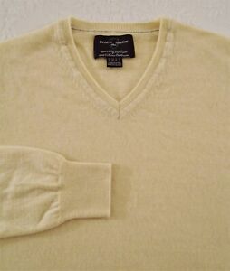 Black Brown 1826 Size M Yellow V-Neck Pullover Long Sleeve 2Ply Cashmere Sweater