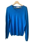 Calvin Klein Dress V Neck Wool Merino Wool Blue Long Sleeve Sweater Size Large