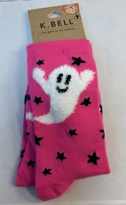 Halloween Ghost Stars Pink Socks Women's Shoe Size 4-10 NWT K. Bell - Picture 1 of 2