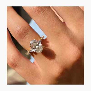 2.10 Ct Oval-Cut VS1/H Lab Grown Diamond Solitaire Wedding Ring 14k Yellow Gold - Picture 1 of 6