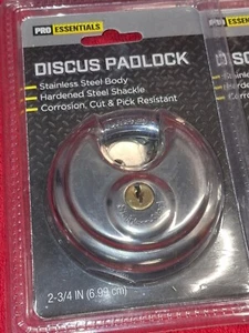 10 X PRO ESSENTIALS Discus Padlock Lot 2 3/4 In. SS Case Brass 5 Pin Cylinder - Picture 1 of 3