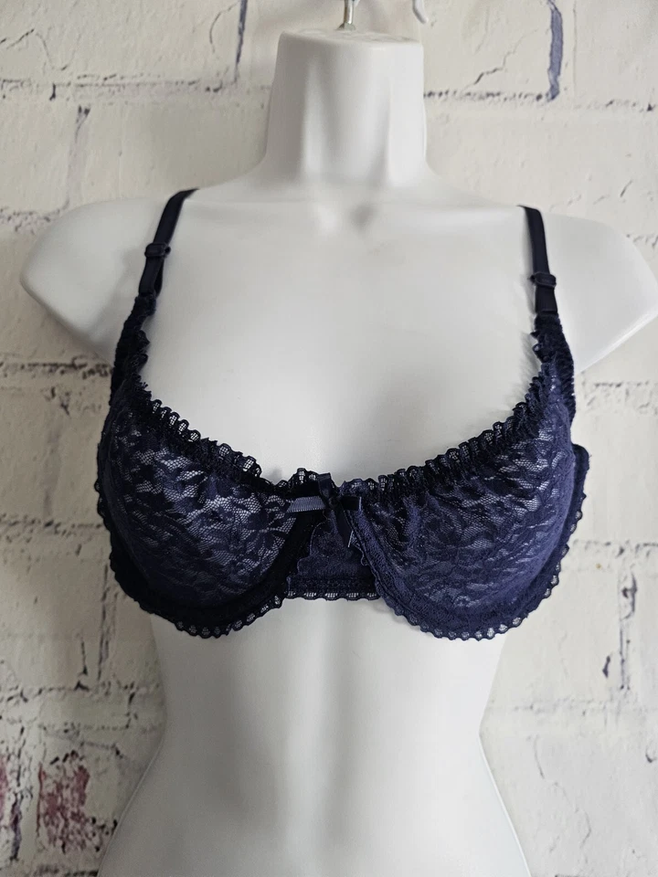 Secret Treasures Underwire Demi Lace Semi-sheer Unlined Bra 36D Blue — 第 1/4 张图片