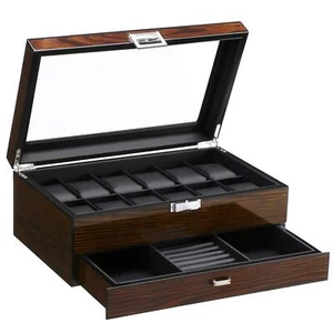 12 Watch Box with Valet Drawer Luxury Watch CaseWatch Organizer for Mens - Picture 1 of 7