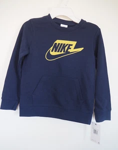 NIKE Toddler Boys Spell Out Swoosh Pullover Navy Blue | Yellow Sweater Sz 6 NWT - Picture 1 of 5