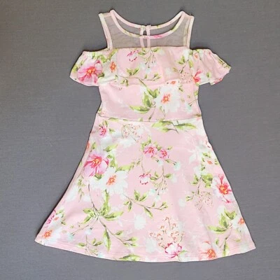 Vestido Floral The Childrens Place Niñas Talla 4 XS Hombro Frío Rosa Foto 1 de 4
