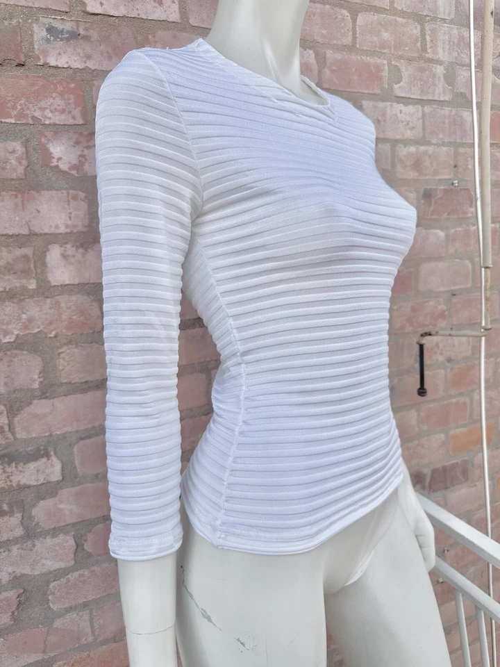 Blusa Versus Versace Couture Top Rayas Acanalada Nylon Transparente Elastizada Blanca Talla S Foto 1 de 4