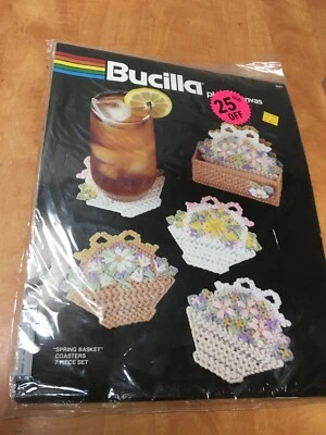 Bucilla 5957 Plastic Canvas Kit SPRING BASKET 7 Coasters Set - Image 1 of 4