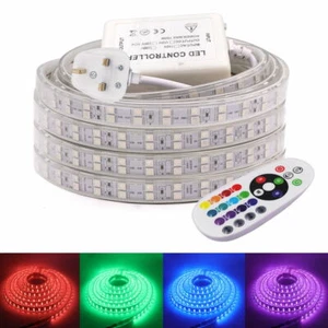 220V LED Strip Lights 5050 RGB Colour Changing Tape Kitchen Outdoor+ Controller - Picture 1 of 14