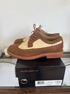 Polo Ralph Lauren Torrington Wingtip Oxford TAN/IVORY Men US 7.5 EXCELLENT - Picture 1 of 4