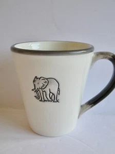 Elephant Coffee Mug World Market Off White w/ Gray Rim Microwave Dishwasher Safe - Picture 1 of 4