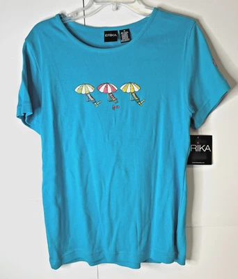 Erika женщин средний короткий рукав футболка тропический пляж шлепанцы блестящий новый с Ярлыками - Изображение 1 из 4