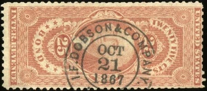 U.S. Revenue: Scott R43c 25c Bond, 1867 circular handstamp cancel - Picture 1 of 1