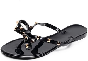 Studded Jelly Shoes for Womens Bow Flip Flops Jellies Sandals Flat Black...  - Picture 1 of 174
