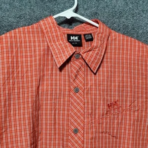 VTG Y2K Helly Hansen Shirt Mens XL Orange Check Plaid Casual Short Sleeve Work - Picture 1 of 10