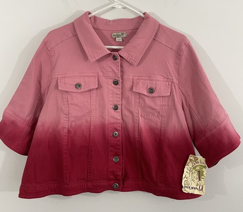 VETEMENTS Giacca One World Cropped Denim donna tg 2X rosa dip dye con bottoni NUOVA OMBRE