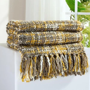 Multi-Color Gold Cable Knitted Throw Blanket for Couch,60"X80" Boho Style Tex... - Picture 1 of 9