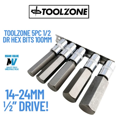 Large Hex Bit Socket Set 14mm 17mm 19mm 22mm 24mm Allen Key Sockets 1/2" Drive - Image 1 of 4