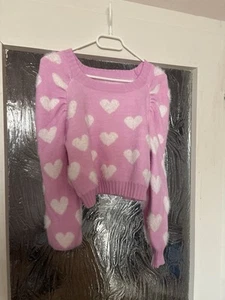 Rosa Pullover mit weißen Herzen Gr. M SHEIN - Bild 1 von 2