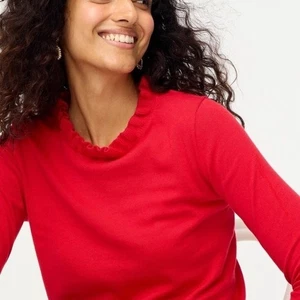 J. Crew Factory Cotton Ruffle Neck Sweater Women's Large Red Holiday Preppy NWT - Picture 1 of 10