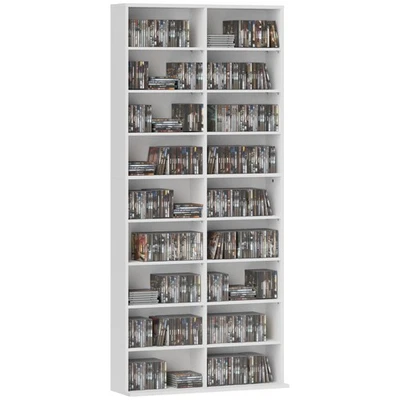 HOMCOM 640 CD Storage Unit 360 DVD Storage Tower w/ 18 Compartments White - Image 1 of 4