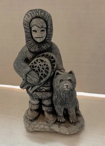 Hand made Glacial Ice Age Alaskan sculpture Boy with a Dog 5.5” Alaska Folk Art - Picture 1 of 9