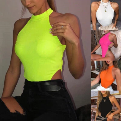 Sexy Ärmelloser Damen-Body – Neckholder-Tanktop – Trikot Mit Hoher Taille –  ↲ - Bild 1 von 4