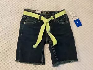 Girls Size 7 Vigoss Lime Green Belted Bermuda Denim Shorts-NEW WITH TAGS. - Picture 1 of 7