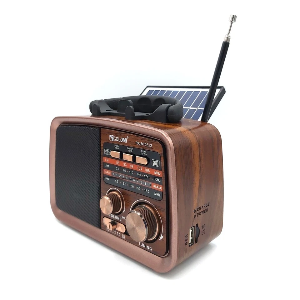 RADIO SOLAR VINTAGE BLUETOOTH AM/FM VINTAGE 3 BANDAS con MP3 USB BT TF SOPORTE - Imagen 1 de 4
