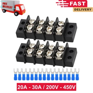 Terminal Block 2 Pack 4 Circuits 20-30A 200v-450v Dual Row Screw Terminals Strip - Picture 1 of 8