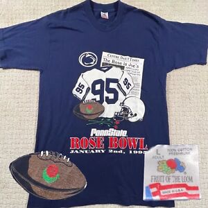 VTG 90s PENN STATE Rose Bowl Nittany Lions FOTL Single Stitch Navy Tee Shirt L 
