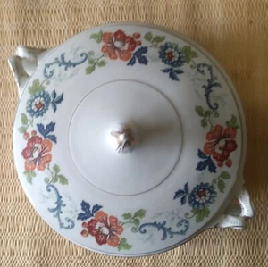 VTG Alfred Meakin Rare HTF Cov Bowl Blue Red Orange Green Floral W/Gold 8" Rnd - Picture 1 of 10