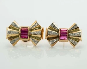 2.30 Ct Baguette Cut Simulated Red Ruby Vintage Earrings 14K Yellow Gold Plated - Picture 1 of 5