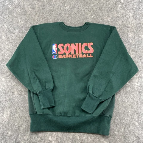 VINTAGE Seattle Supersonics Sweatshirt Mens L Green Reverse Weave 90s Champion Cover