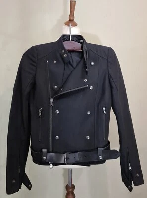 Diesel Black Gold Linen Leather Trimmed Biker Jacket Black Size XXS Italy  - Image 1 of 4