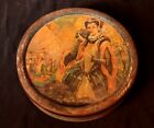 Vintage Decor Tin Box Painted With Great Graphics Woman & European Ships Unique
