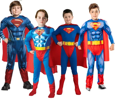 Superman Costume Boys Superhero Fancy Dress Kids Comic Book DC Official - Image 1 of 4