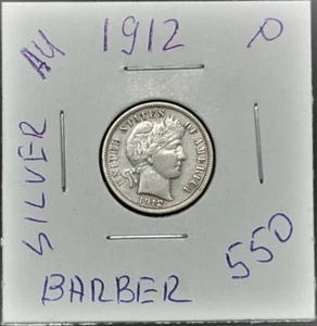 1912 P Barber Silver Dime 10c - ORIGINAL  AU/BU  - Almost Uncirculated ⭐550⭐V3⭐ - Picture 1 of 2