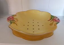 Vintage Royal Winton Grimwades Strainer Bowl & Plate In Yellow With Pink Fuschia