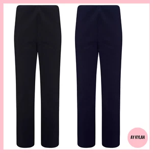 2 PACK WOMENS STRAIGHT LEG TROUSERS LADIES STRETCH RIBBED PANTS PULL ON BOTTOMS - Picture 1 of 4
