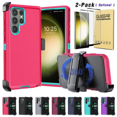 For Samsung Galaxy S23/S23+/Ultra Case Hybrid Rugged Clip Cover w/Tempered Glass - Image 1 of 4