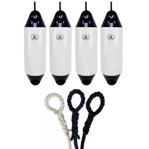 4 x HURRICANE Boat Fenders: White/Blue Ends PM02 - FREE SPLICED END 10MM ROPE - Picture 1 of 2