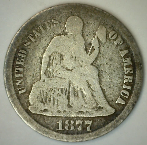 1877 Seated Liberty Dime Ten Cent 10c US Silver 10 Cents US Type Coin Circulated Cover