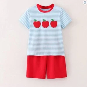 NEW Boutique Back to School Embroidered Apple Boys Shorts Outfit Set - Picture 1 of 6