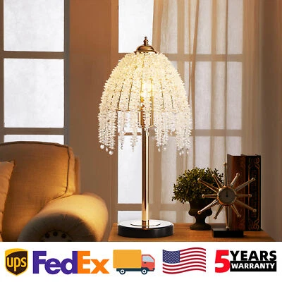 19'' Table Light LED Gold Vintage Crystal Waterfall Shade Living Room Desk Lamp - Image 1 of 4