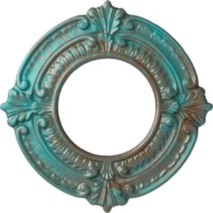 Ekena Millwork Ceiling Medallion 9"x0.625"x9" Polyurethane Copper Green Patina - Picture 1 of 4