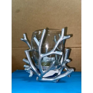 Litton Lane 6 in. Silver Aluminum Metal Pillar Hurricane Glass Candle Holder NEW - Picture 1 of 2