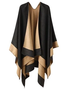 Women's Shawl Wrap Poncho Sweater Open Front Cape for Fall WinterBorder-black... - Picture 1 of 5