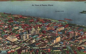 PEORIA IL ILLINOIS VISTA AÉREA VINTAGE LINO POSTAL 112023 S - Imagen 1 de 2